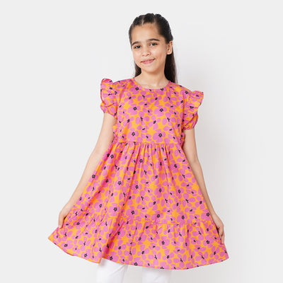 Girls Cotton Casual Frock - Multi