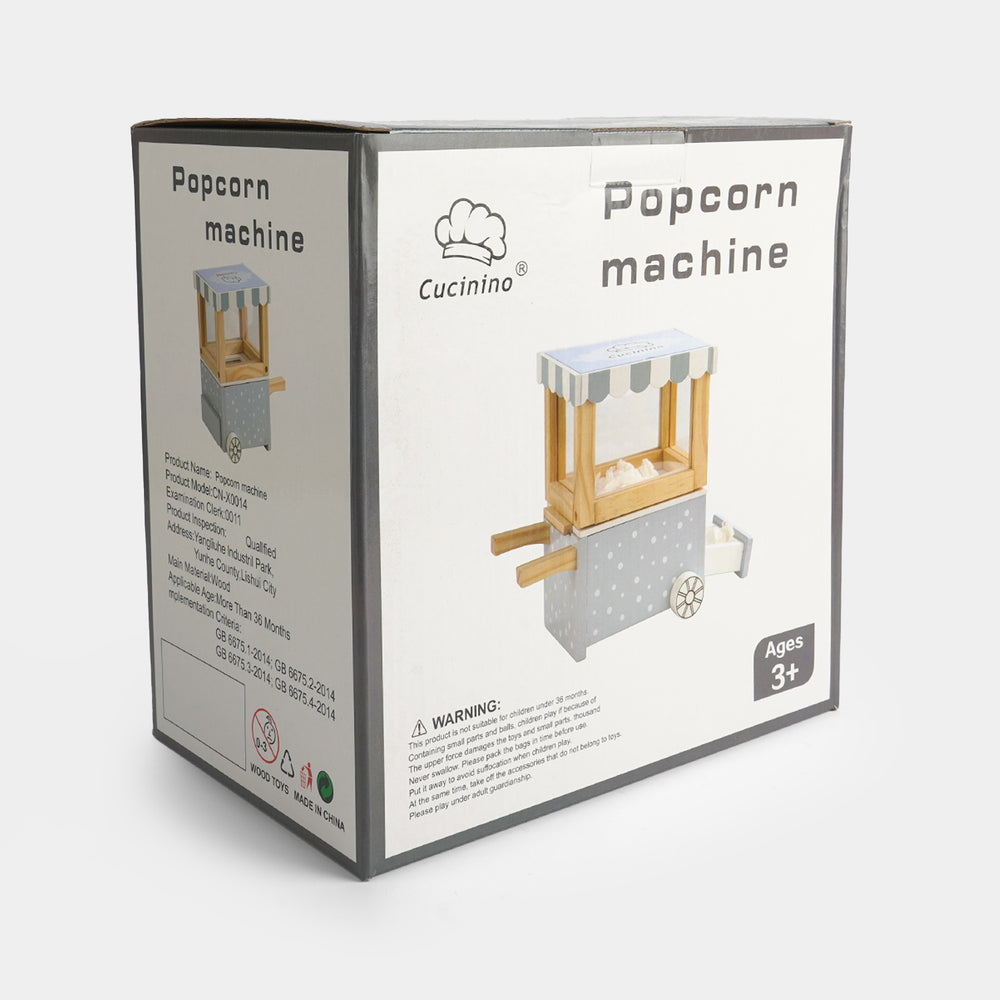 Wooden Popcorn Cart Pretend Play Set For Kids