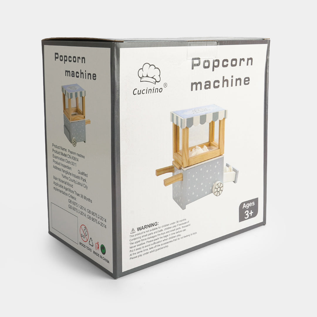 Wooden Popcorn Cart Pretend Play Set For Kids