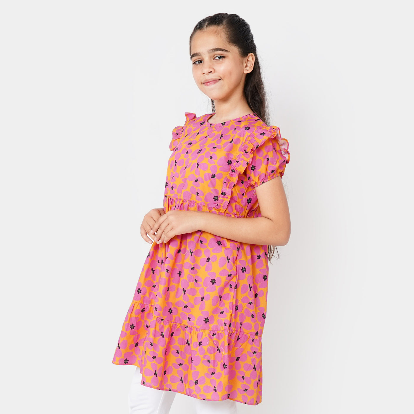 Girls Cotton Casual Frock - Multi