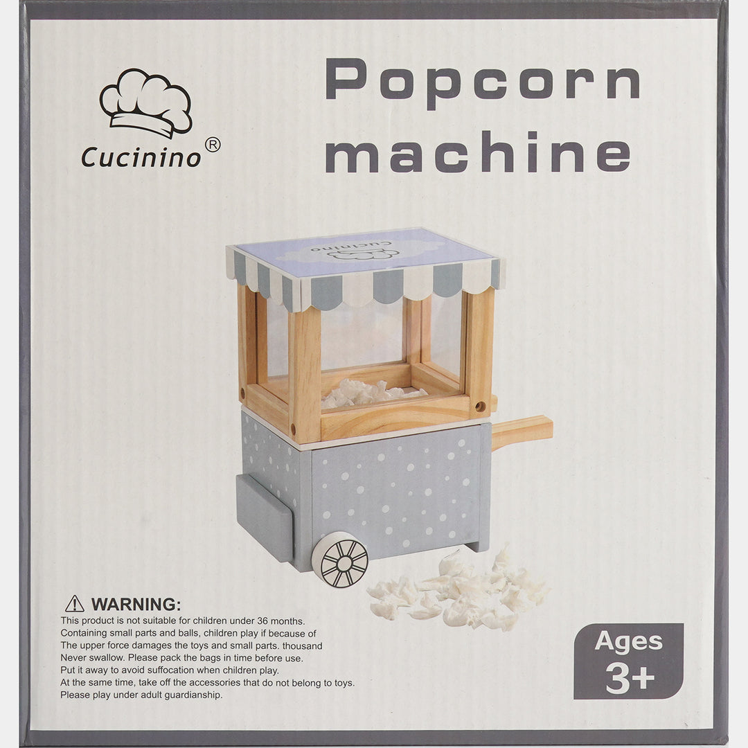 Wooden Popcorn Cart Pretend Play Set For Kids