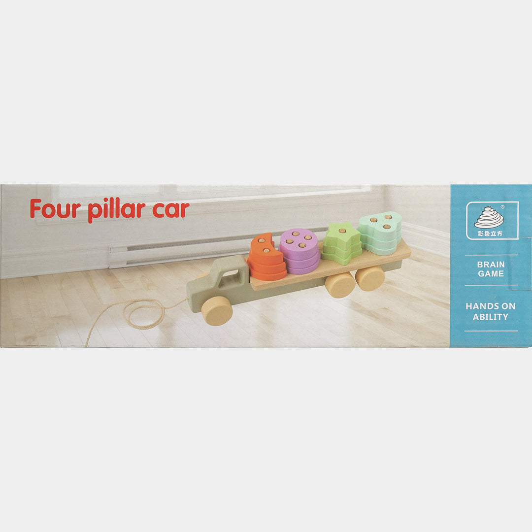 Educational Wooden Four-Pillar Shape Sorting Truck for Kids