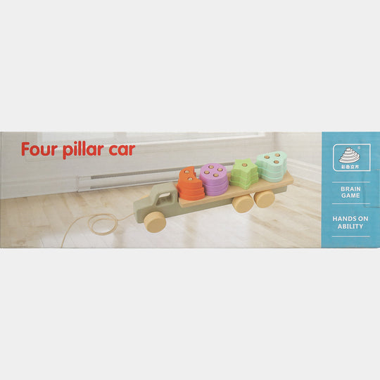 Educational Wooden Four-Pillar Shape Sorting Truck for Kids