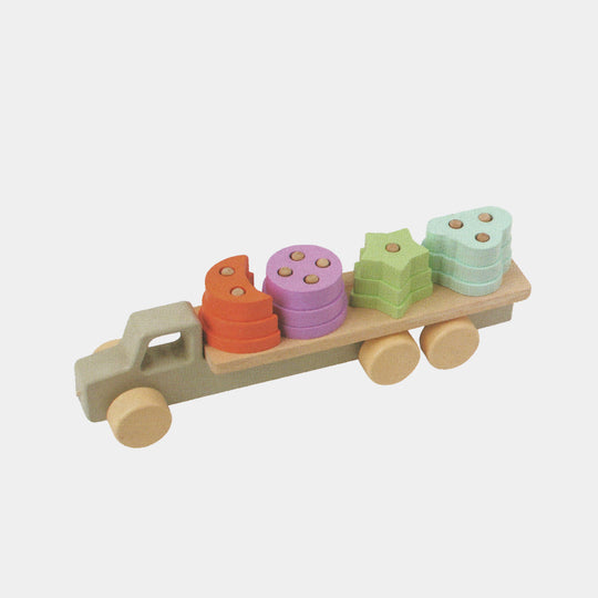 Educational Wooden Four-Pillar Shape Sorting Truck for Kids