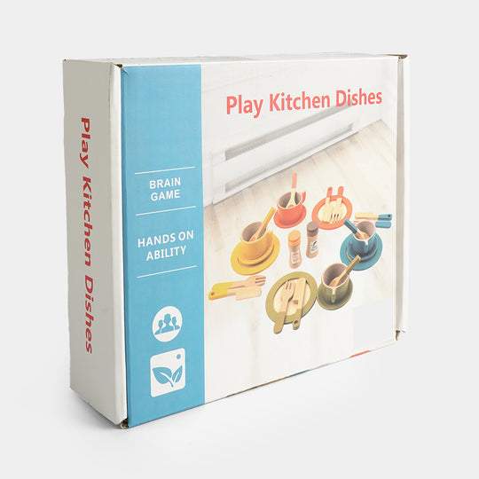 Wooden Play Kitchen Dishes & Cutlery Set -Dining Toy
