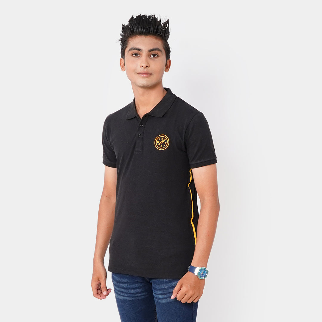 Teens Boys Fashion Polo T-Shirt Nautical - Jet Black