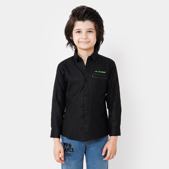 Boys Casual Shirt Back Pleat - BLACK