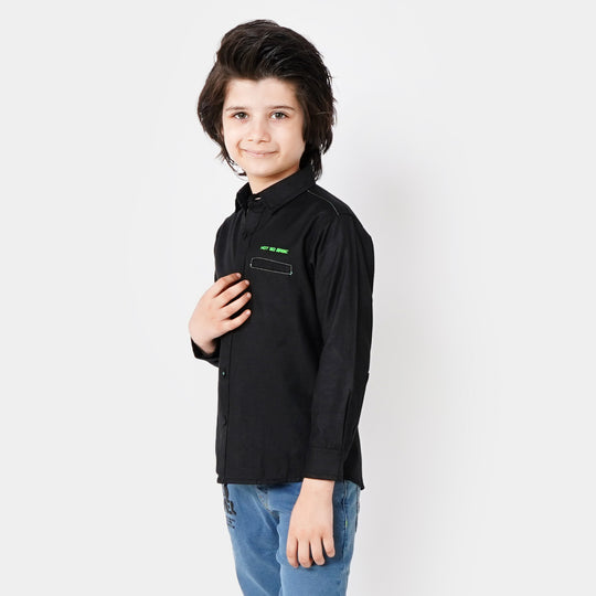 Boys Casual Shirt Back Pleat - BLACK