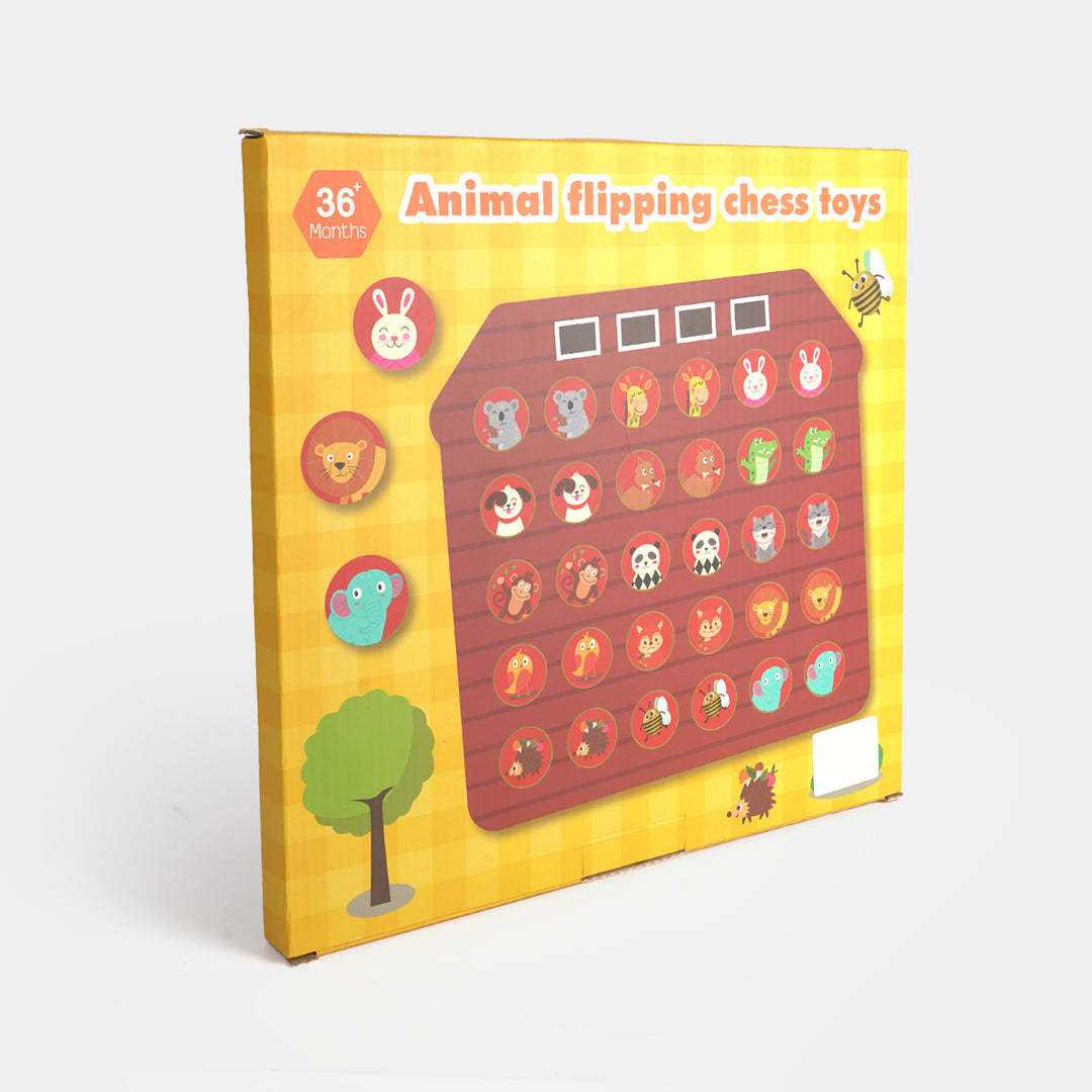 Educational Wooden Animal Matching & Flipping Chess Toy Set
