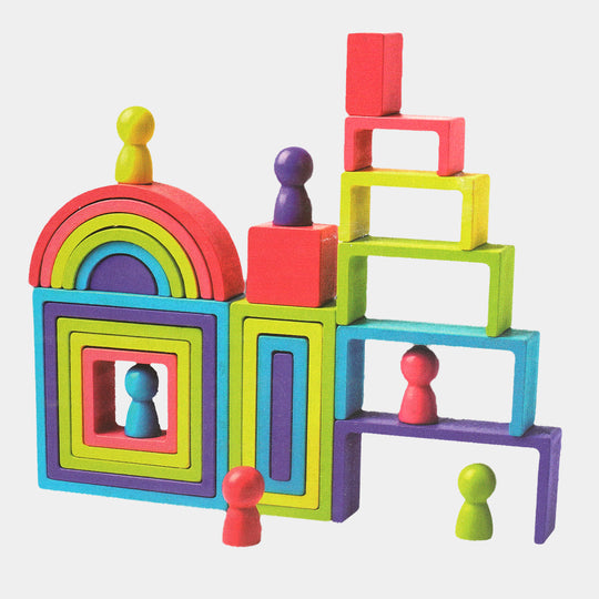 Wooden Rainbow Nesting & Stacking Building Blocks Set