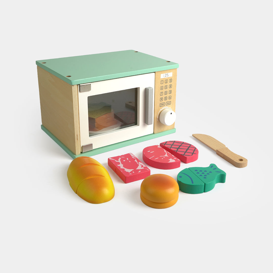 Interactive Wooden Microwave Oven Toy
