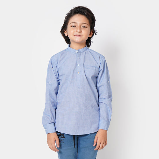 Boys Chambray Casual Shirt Stripe Tunic - L.Blue