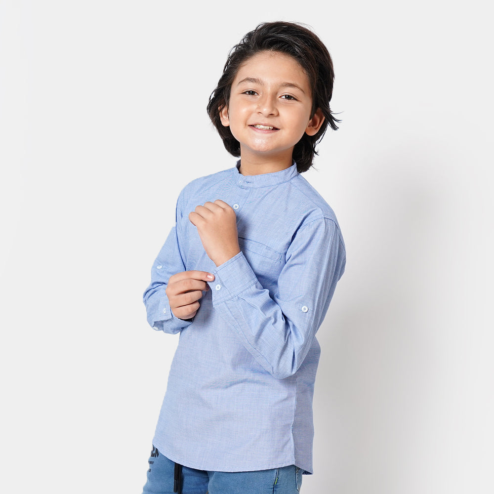 Boys Chambray Casual Shirt Stripe Tunic - L.Blue