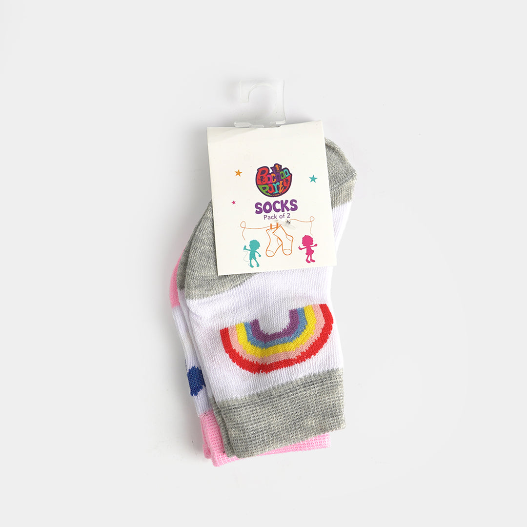 Infant Girls Cotton Sock Pack Of 2 Dots & Rainbow-White