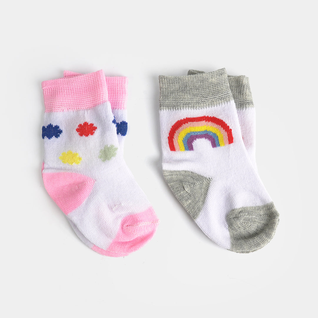Infant Girls Cotton Sock Pack Of 2 Dots & Rainbow-White