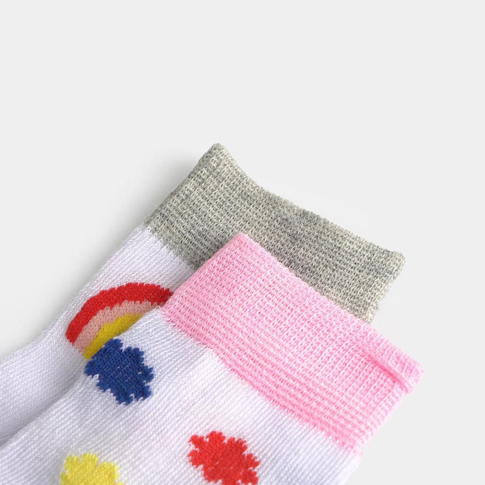 Infant Girls Cotton Sock Pack Of 2 Dots & Rainbow-White