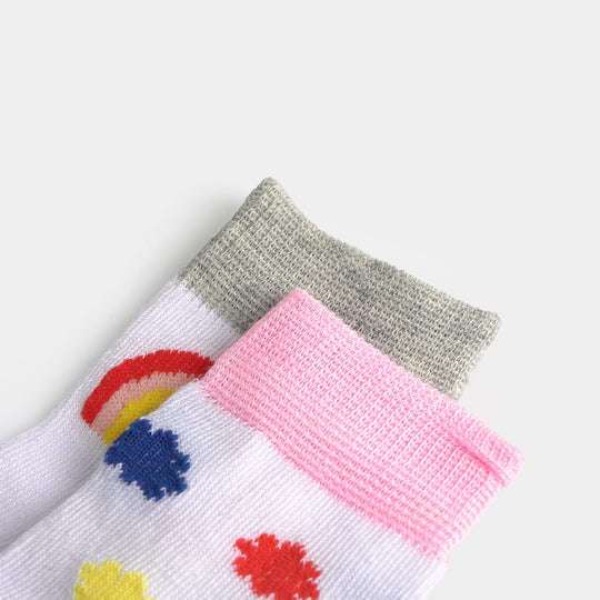 Infant Girls Cotton Sock Pack Of 2 Dots & Rainbow-White
