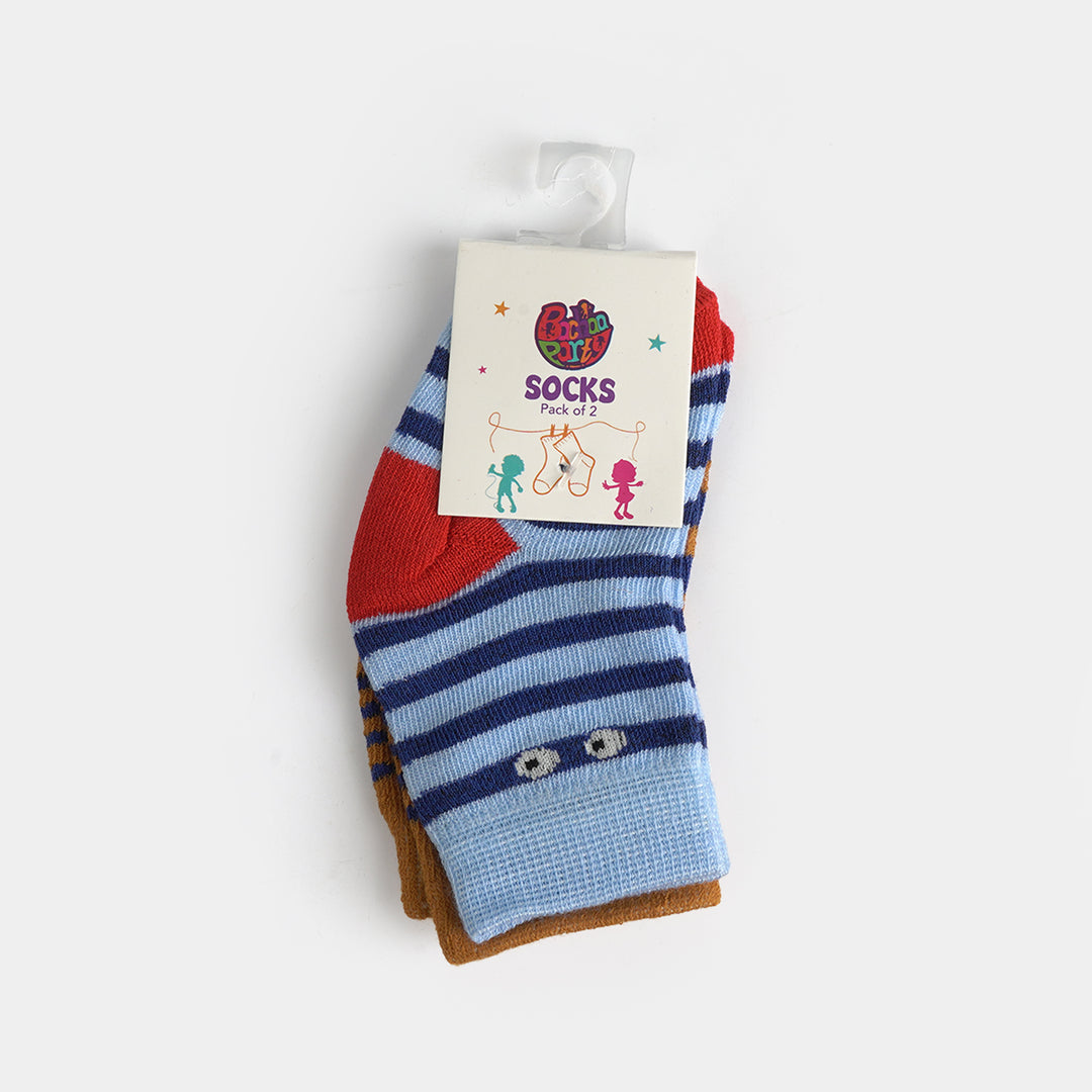 Infant Boys Cotton Sock Pack Of 2 Monster Stripe-Blue.Yellow