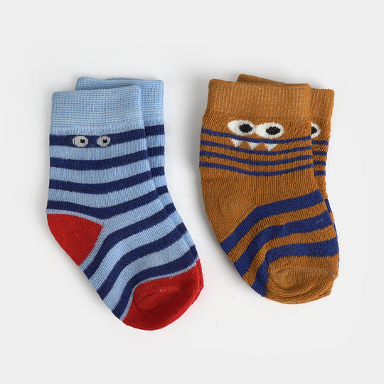 Infant Boys Cotton Sock Pack Of 2 Monster Stripe-Blue.Yellow