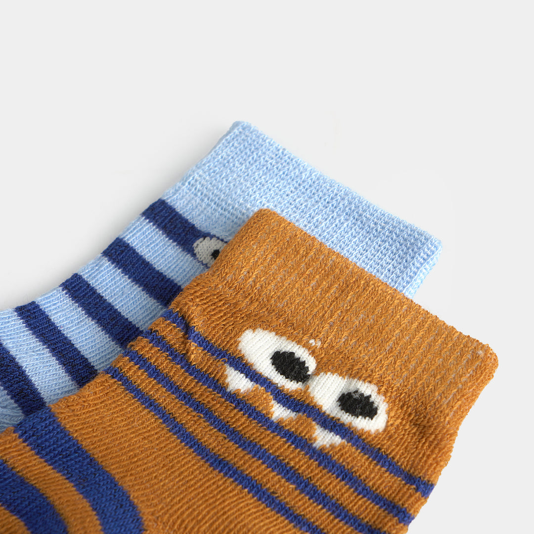 Infant Boys Cotton Sock Pack Of 2 Monster Stripe-Blue.Yellow