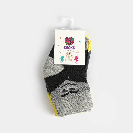 Infant Boys Cotton Sock Pack Of 2 Face-Black.Htr.Grey