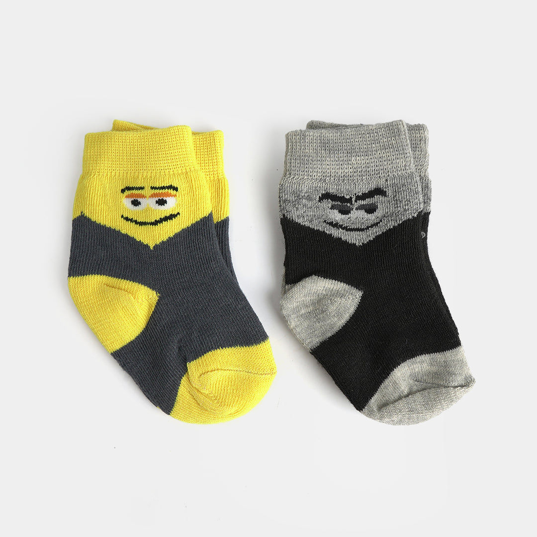 Infant Boys Cotton Sock Pack Of 2 Face-Black.Htr.Grey