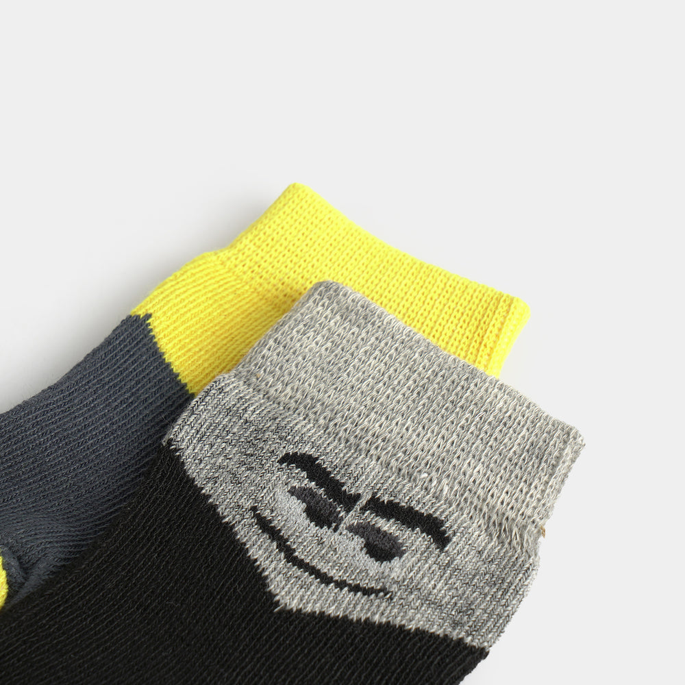 Infant Boys Cotton Sock Pack Of 2 Face-Black.Htr.Grey