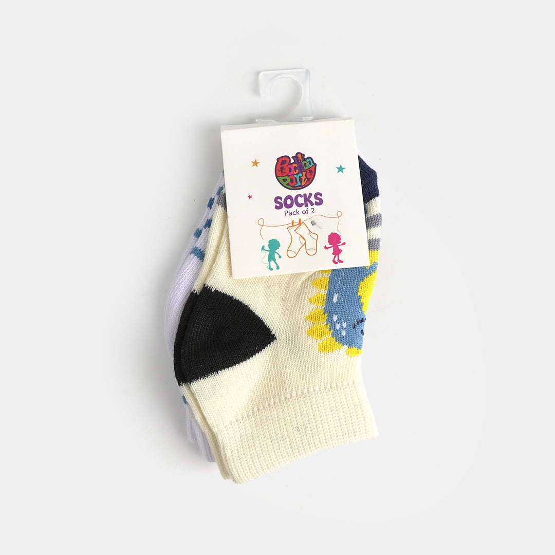 Infant Boys Cotton Ankle Sock Pack Of 2 Dino-Off.White