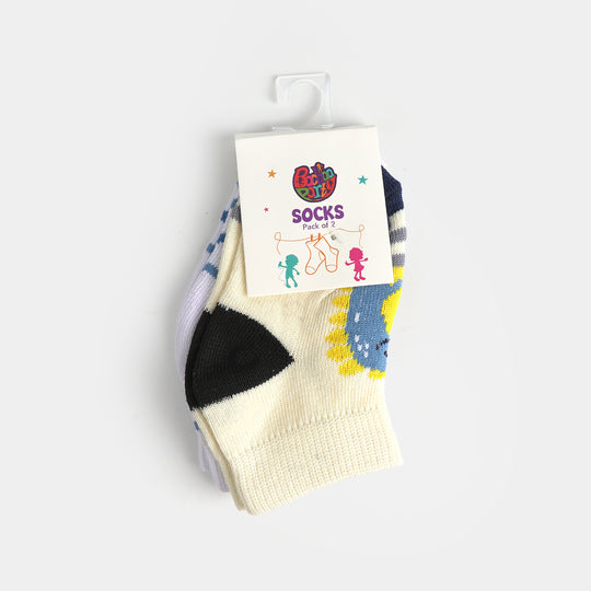 Infant Boys Cotton Ankle Sock Pack Of 2 Dino-Off.White