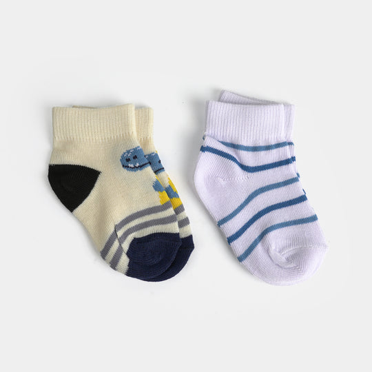 Infant Boys Cotton Ankle Sock Pack Of 2 Dino-Off.White
