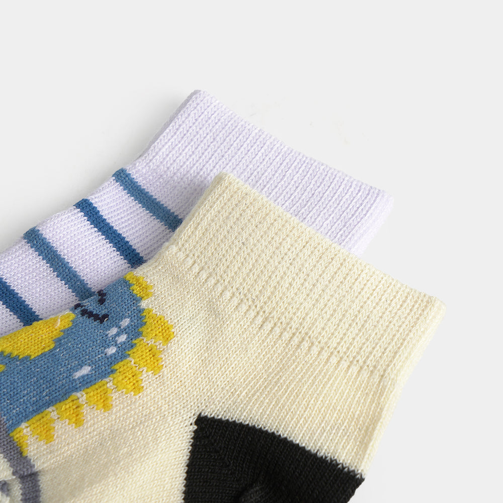 Infant Boys Cotton Ankle Sock Pack Of 2 Dino-Off.White