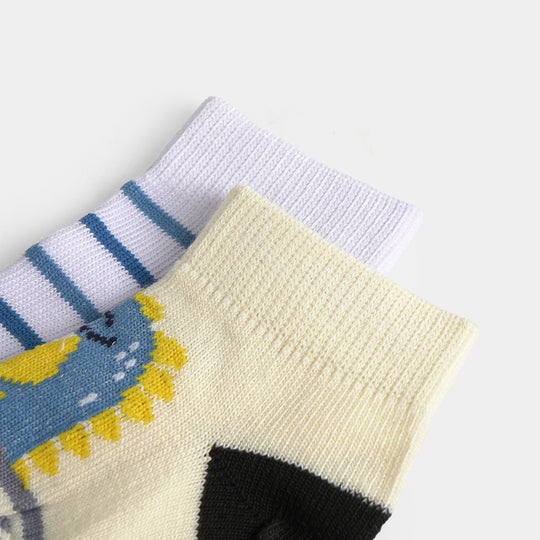 Infant Boys Cotton Ankle Sock Pack Of 2 Dino-Off.White