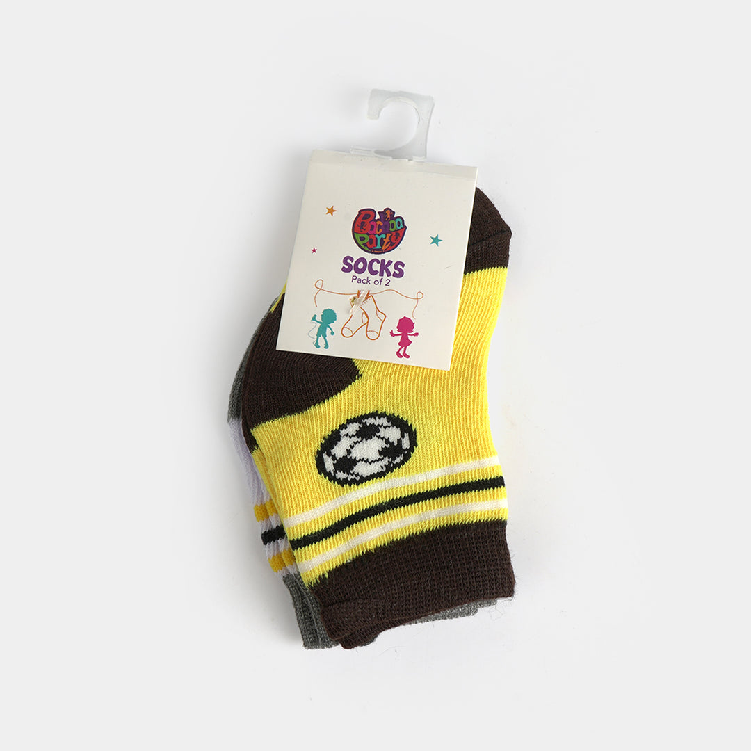 Infant Boys Cotton Sock Pack Of 2 Football-White.Yellow