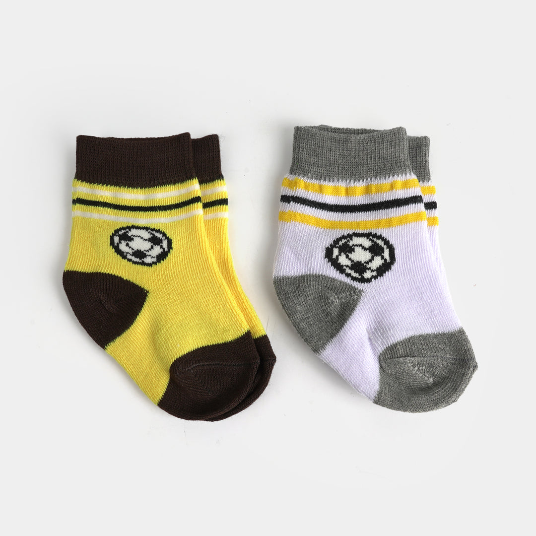 Infant Boys Cotton Sock Pack Of 2 Football-White.Yellow
