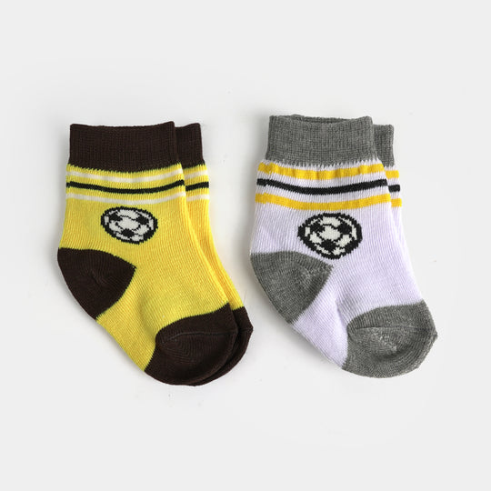 Infant Boys Cotton Sock Pack Of 2 Football-White.Yellow