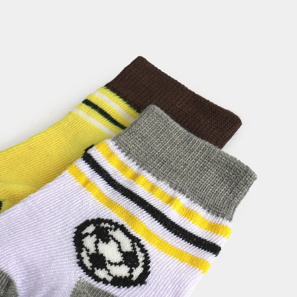 Infant Boys Cotton Sock Pack Of 2 Football-White.Yellow