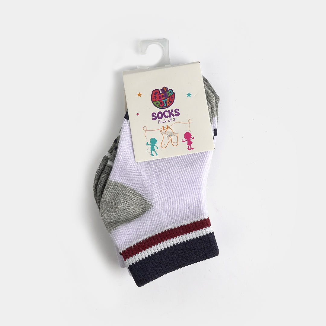 Infant Boys Cotton Ankle Sock Pack Of 2 Stripes-Grey.White