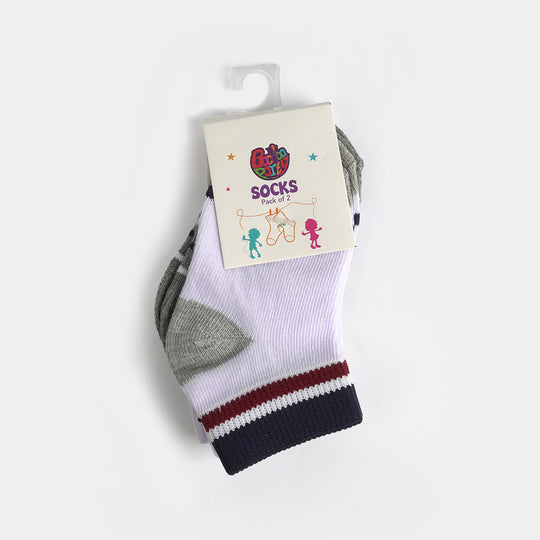 Infant Boys Cotton Ankle Sock Pack Of 2 Stripes-Grey.White