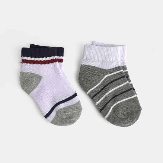 Infant Boys Cotton Ankle Sock Pack Of 2 Stripes-Grey.White