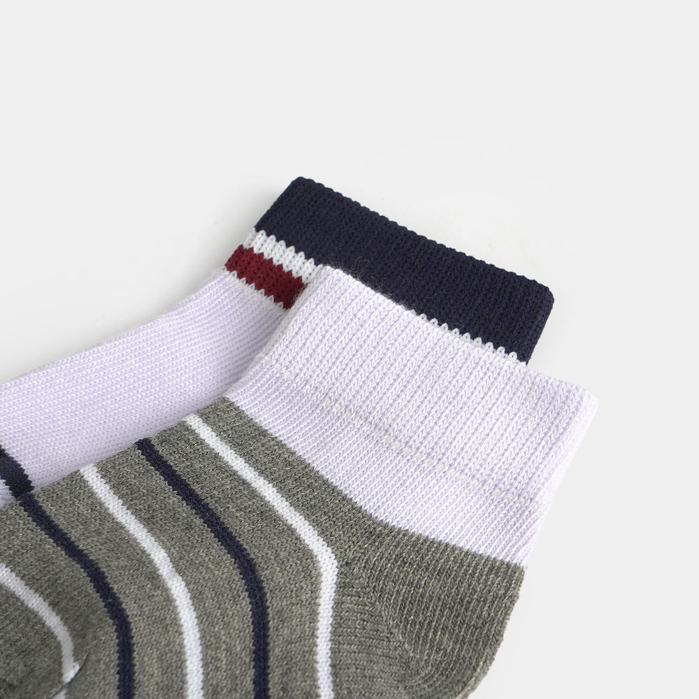 Infant Boys Cotton Ankle Sock Pack Of 2 Stripes-Grey.White
