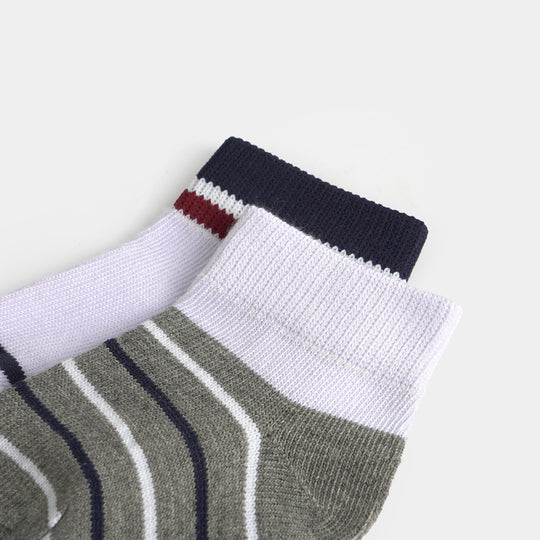 Infant Boys Cotton Ankle Sock Pack Of 2 Stripes-Grey.White
