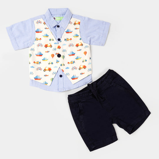 Infant Boys 2PC Suit  AOP Ships - LIGHT BLUE