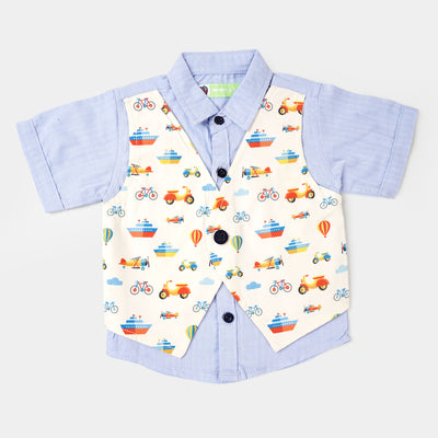Infant Boys 2PC Suit  AOP Ships - LIGHT BLUE