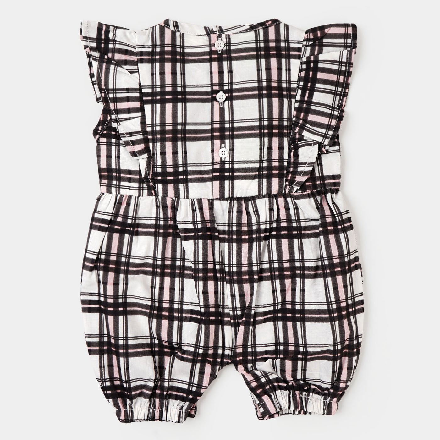 Infant Girls Woven Romper Check Bow - BLACK