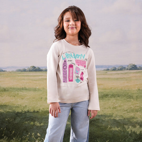 Girls Cotton Jersey T-Shirt London - Off White