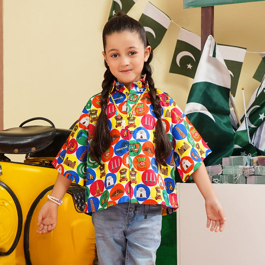 Girls Cotton Poplin IND Top Pak Monuments-Multi