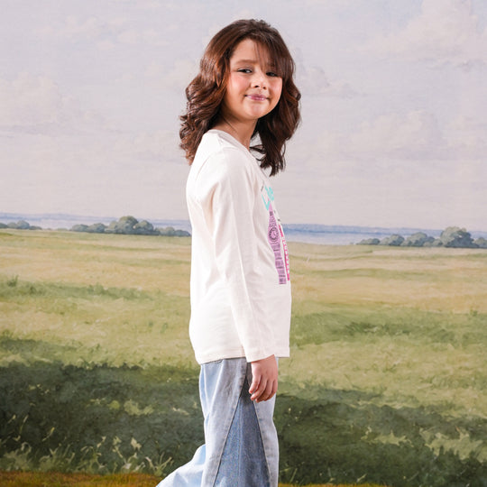 Girls Cotton Jersey T-Shirt London - Off White