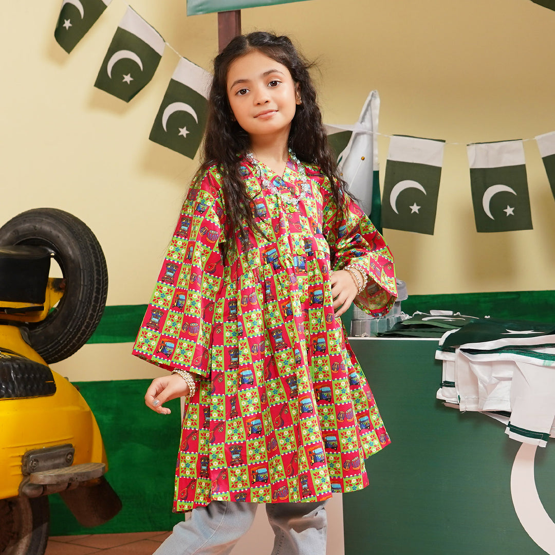 Girls Cotton Poplin IND kurti Hamari Sawari-Green