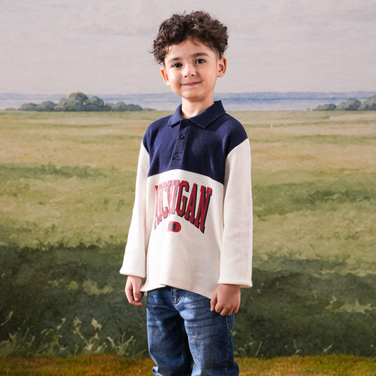 Boys Thermal Polo Michigan - Black & White