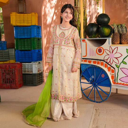 Girls Jacquard 3Pcs Gul Raiz-Cream